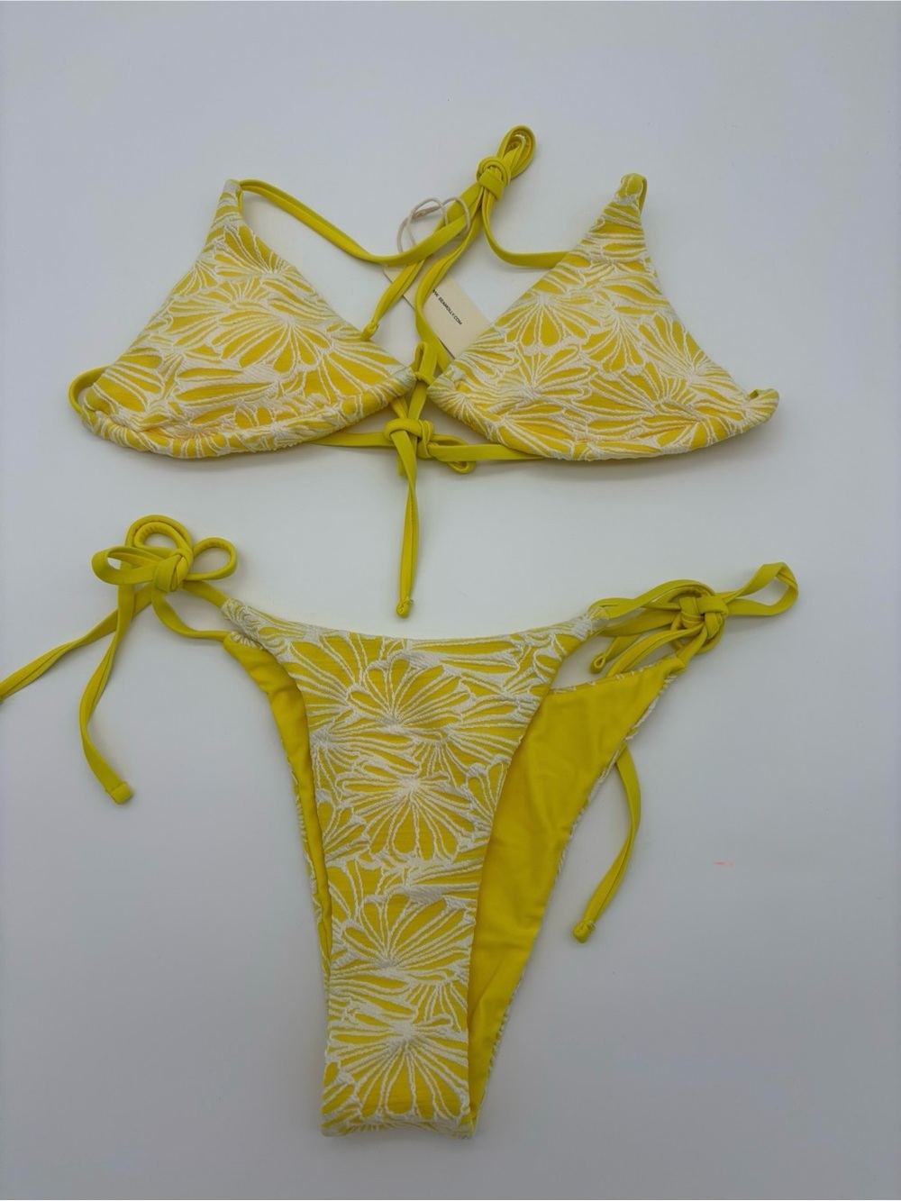 Yellow Floral Tie-Sidey Bikini Set - Women Swim Bikini NWT